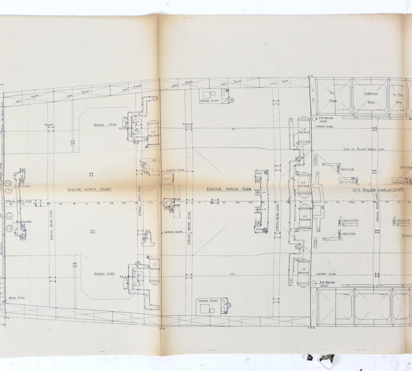 Full set of wartime deck plans for RMS Queen Mary, comprising 14 deck plans, each 2ft x 11ft and a - Image 72 of 80