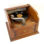 Pathe tambour fronted oak Gramophone, 43 cms x 43 cms, 33 cms high Provenance: from a private