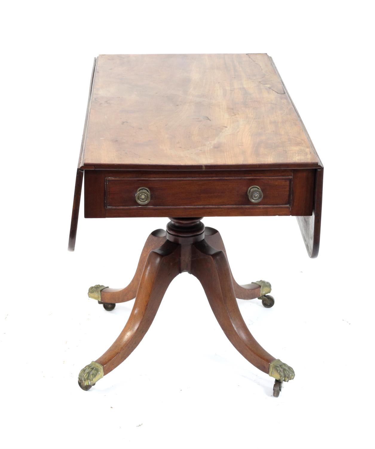 19th Century Mahogany Pembroke table, with a single drawer, on a centre pillar and turned column