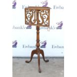 Early 20th century mahogany music stand on turned column and tripod support. 106cm high (unexpended)