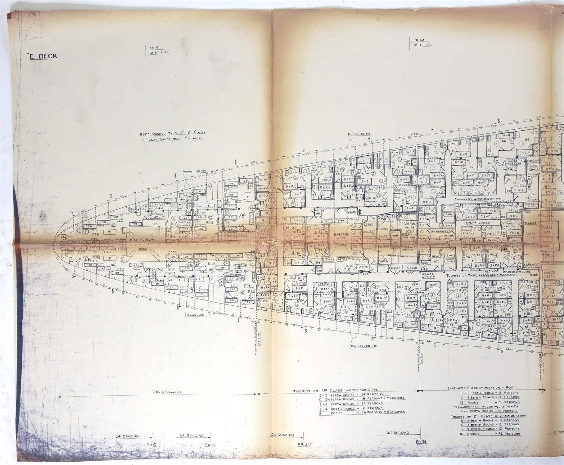 Full set of wartime deck plans for RMS Queen Mary, comprising 14 deck plans, each 2ft x 11ft and a - Image 57 of 80