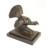 Bronze of a grouse signed Simonsen, 18cm W 12cm W 16cm H