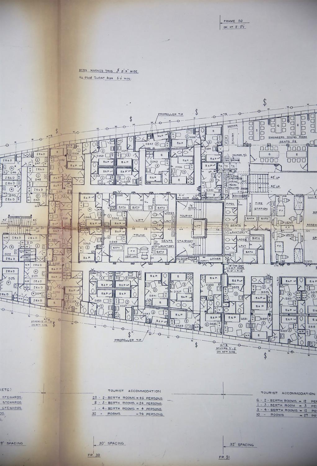 Full set of wartime deck plans for RMS Queen Mary, comprising 14 deck plans, each 2ft x 11ft and a - Image 28 of 80