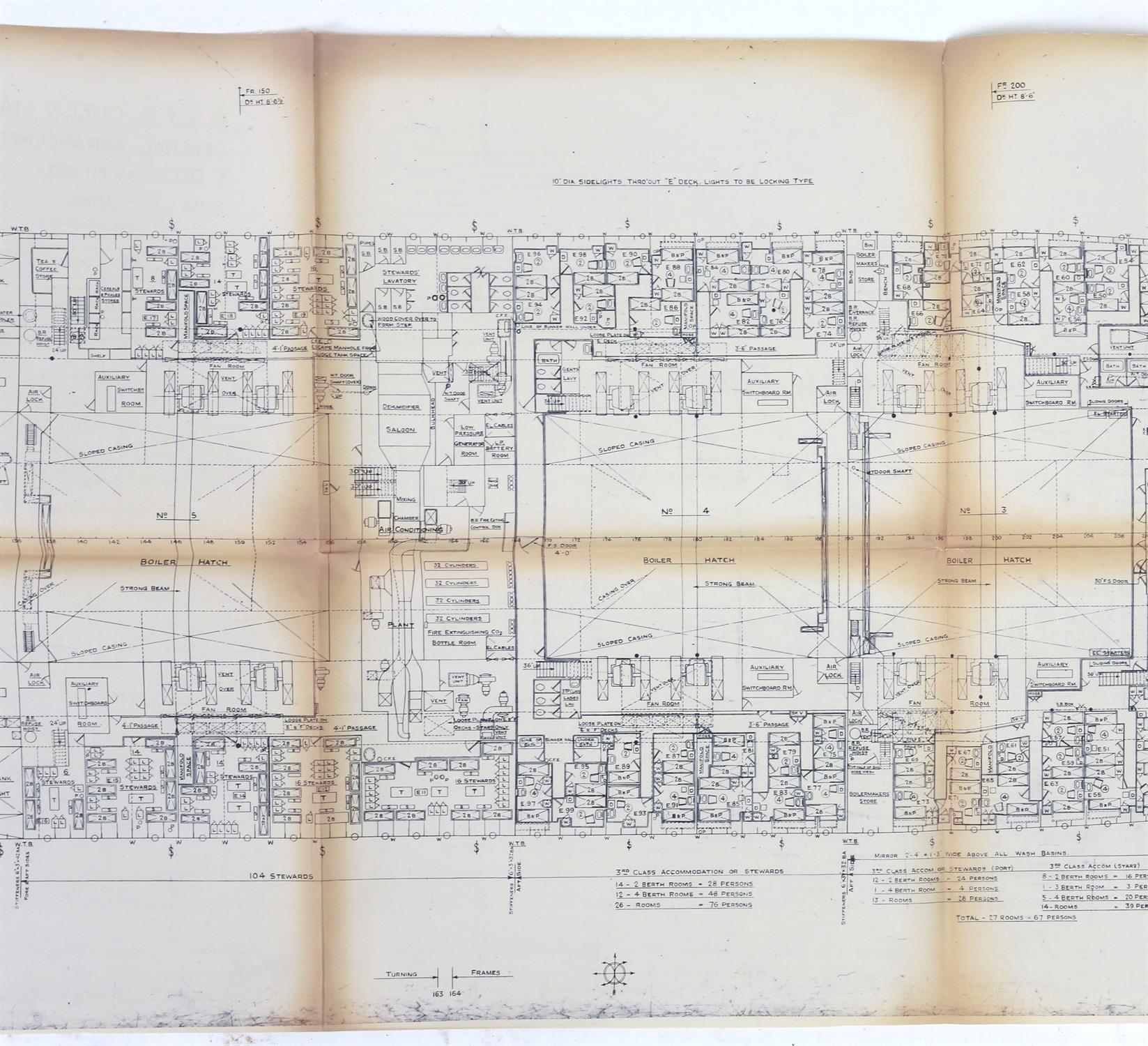 Full set of wartime deck plans for RMS Queen Mary, comprising 14 deck plans, each 2ft x 11ft and a - Image 59 of 80