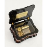 Reuge 'Samba' Contemporary Music Box, walnut case with floral marquetry and ebonised scalloped