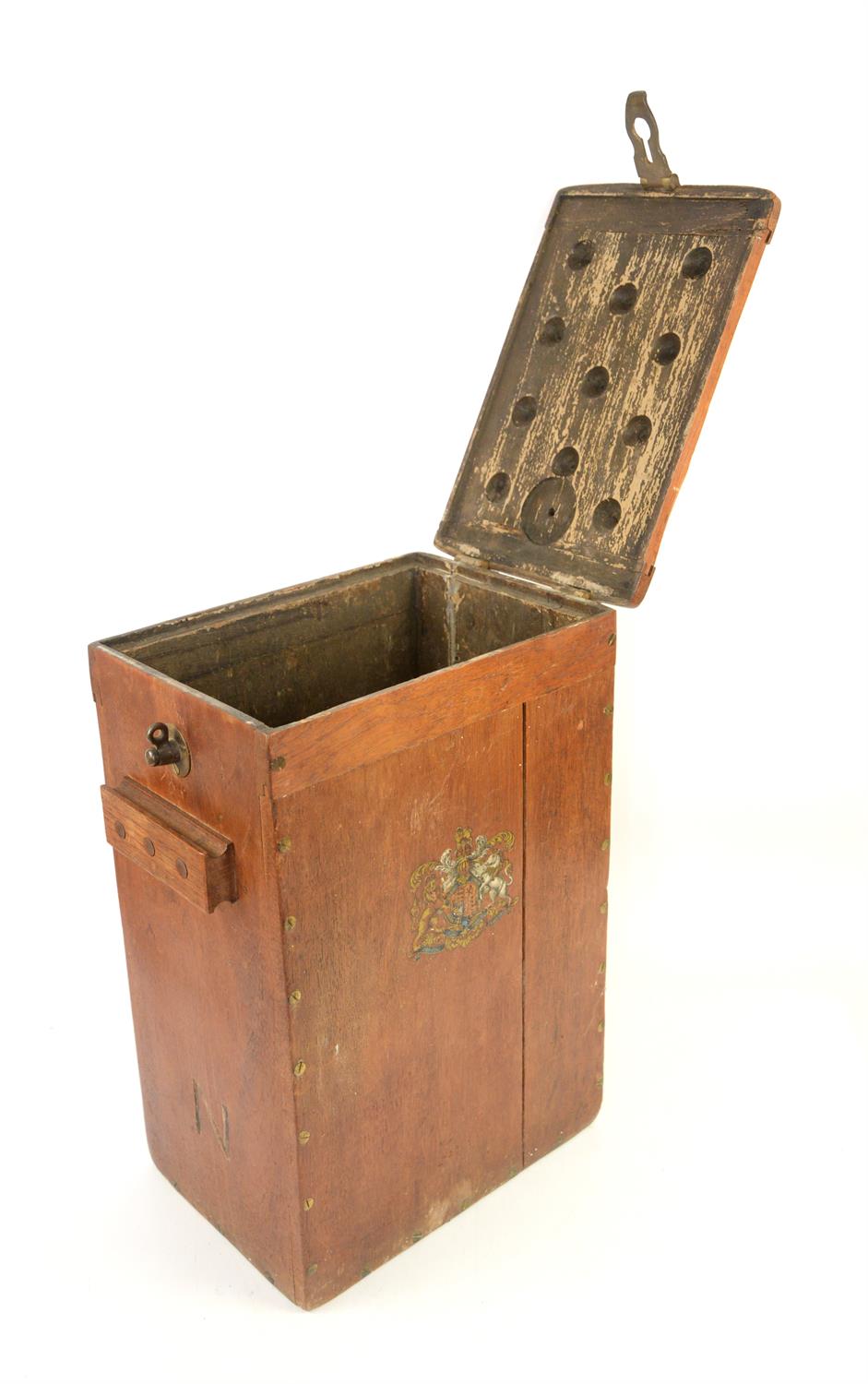 Mahogany and brass mounted box, painted with Royal Crest, H55.5 x W25.5 x D37cm - Image 2 of 2