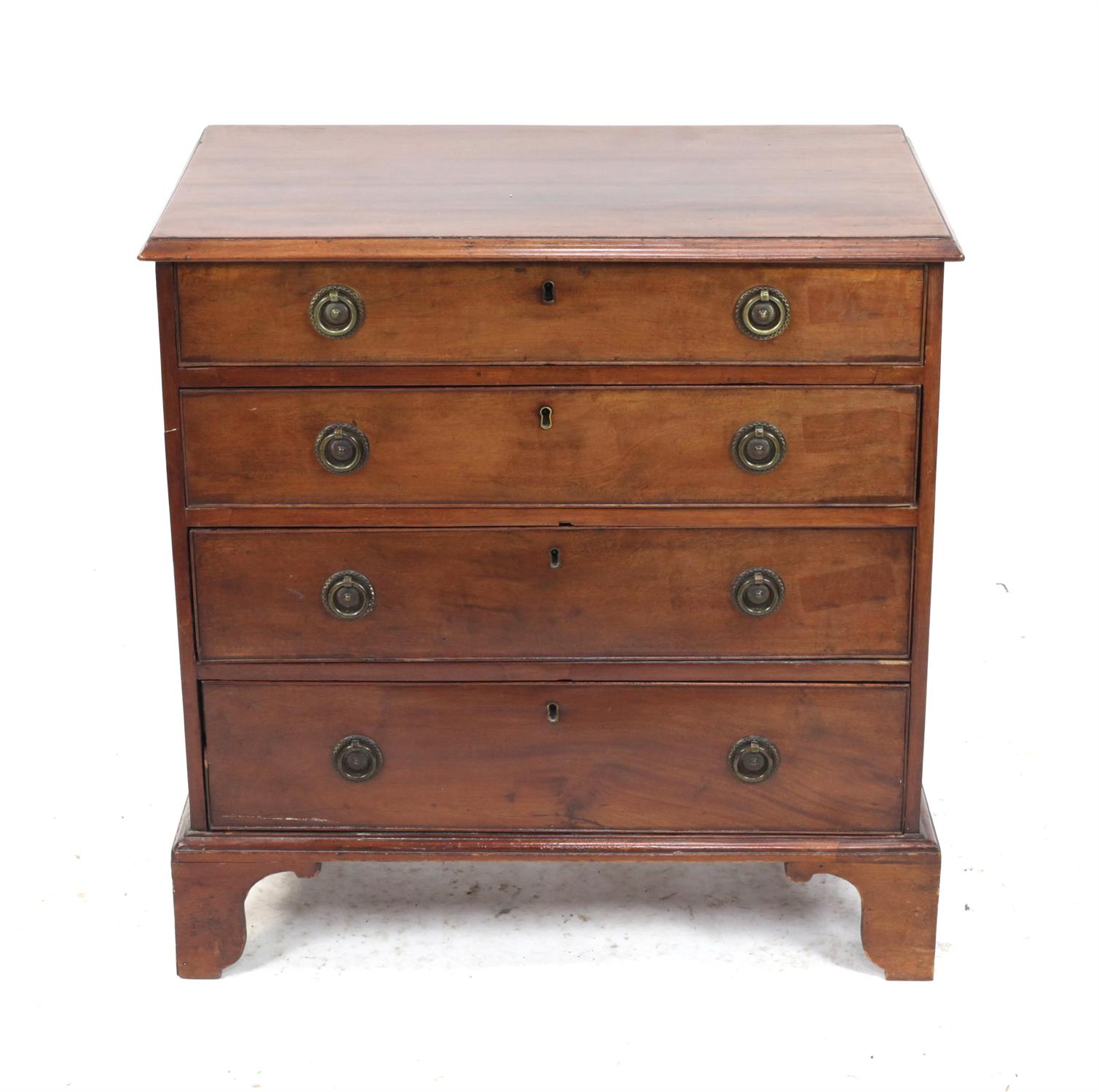 19th century mahogany chest of four graduated drawers on bracket feet, H76 x W75 x D44cm