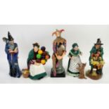 Collection of five Royal Doulton figures, The Jester HN 2016, The Wizard figurine HN 2877,