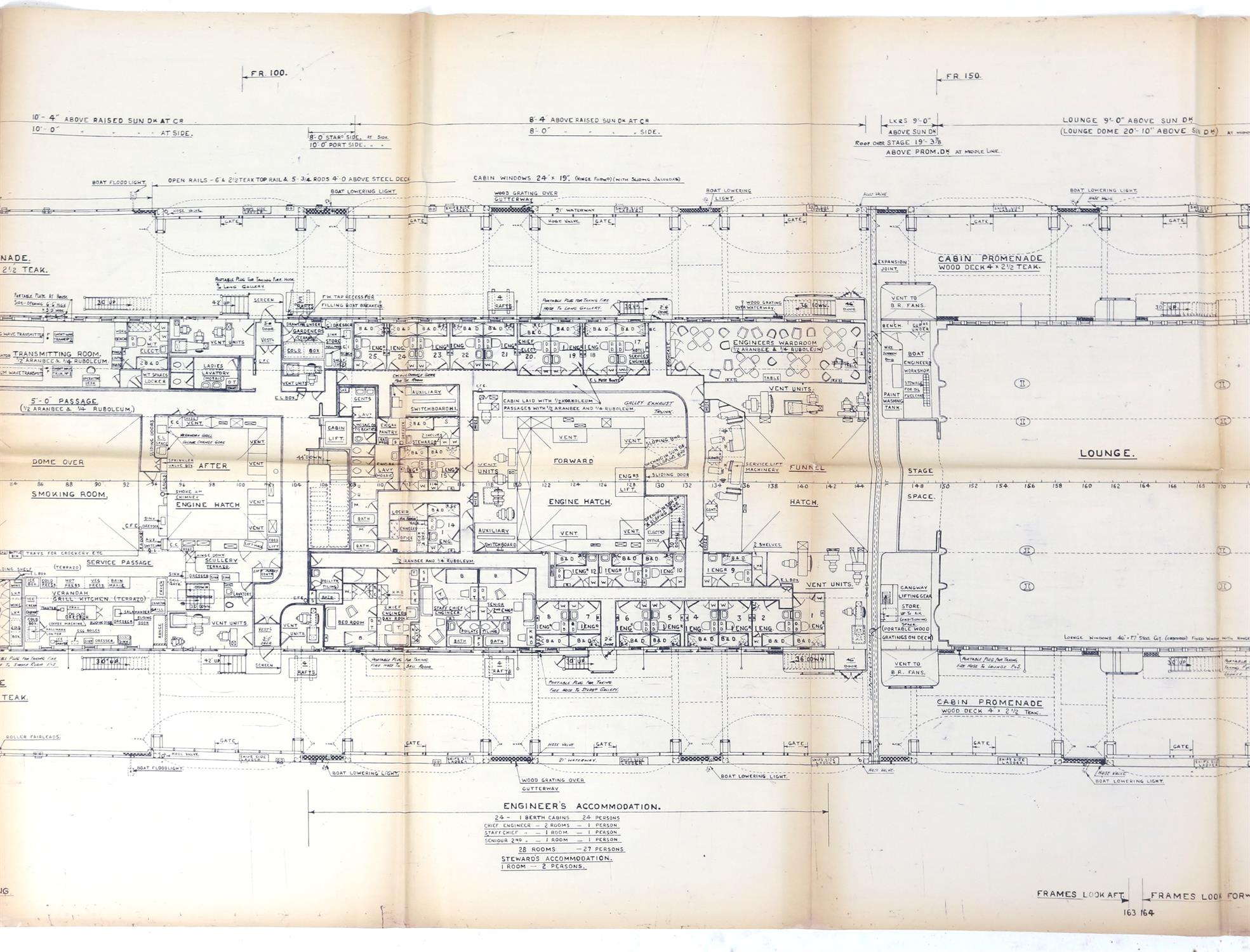 Full set of wartime deck plans for RMS Queen Mary, comprising 14 deck plans, each 2ft x 11ft and a - Image 70 of 80