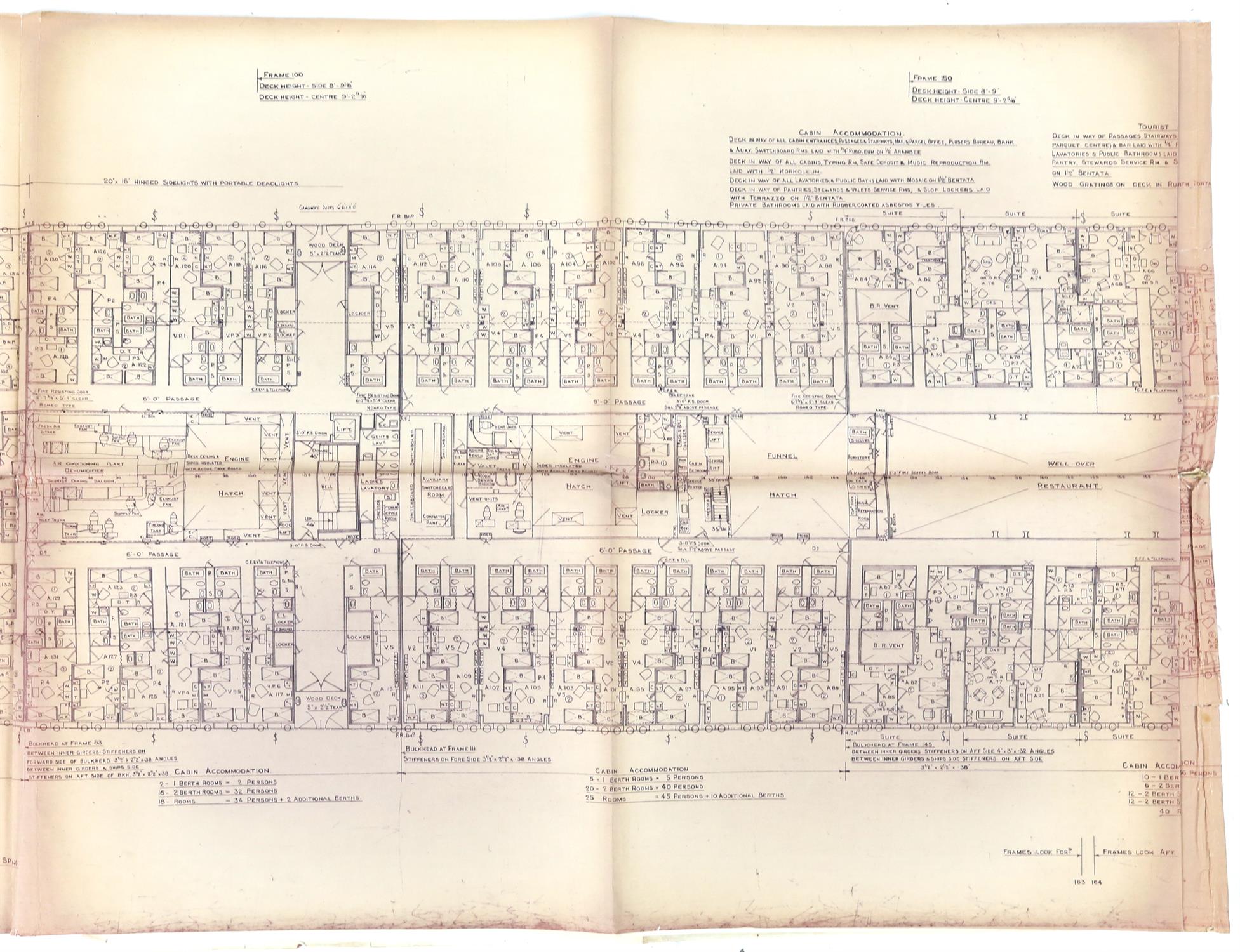 Full set of wartime deck plans for RMS Queen Mary, comprising 14 deck plans, each 2ft x 11ft and a - Image 66 of 80