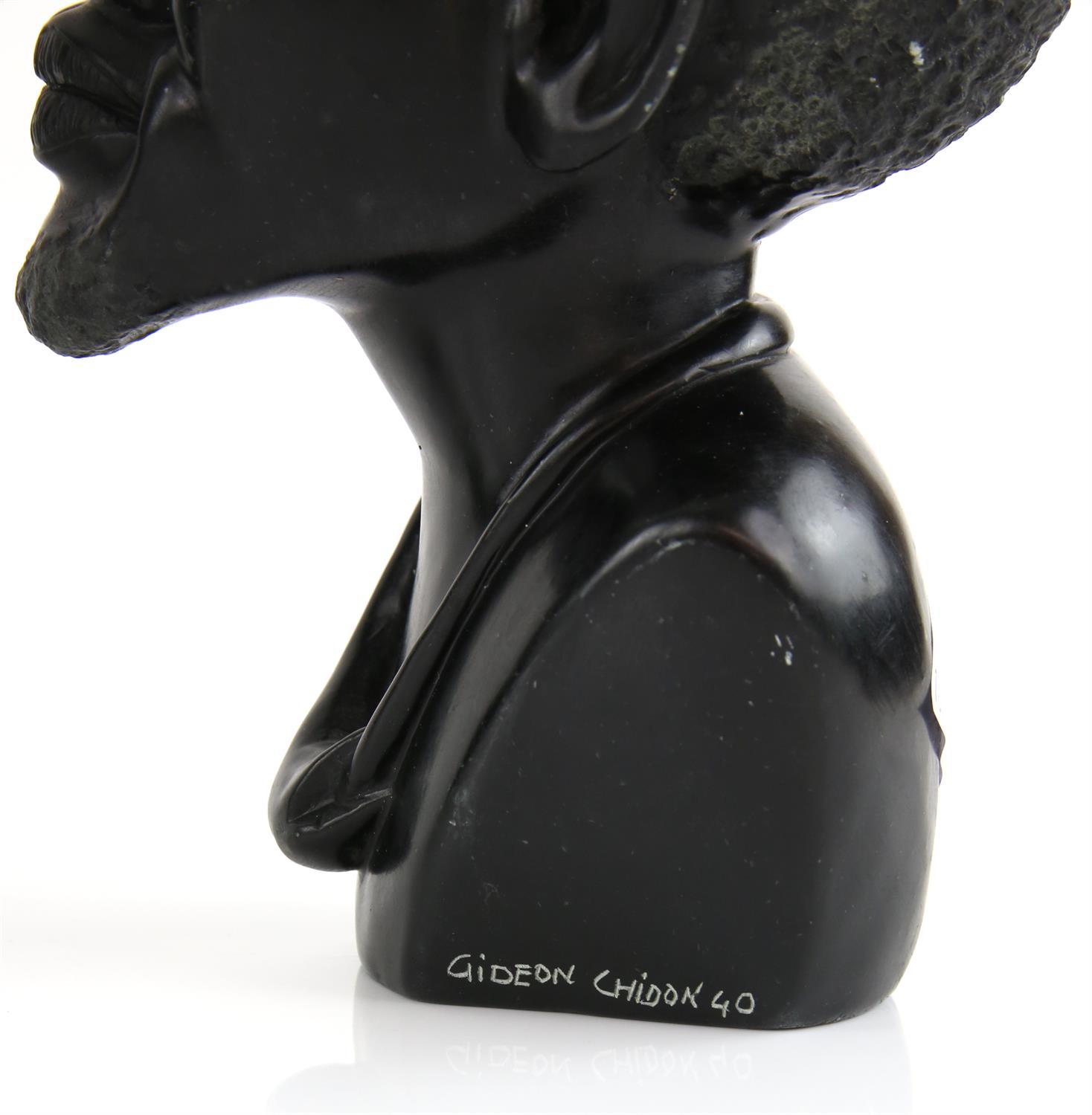 Gideon Chidon, Zimbabwe, carved black stone Shona head, signed and dated 40, and 2 unsigned carved - Image 3 of 3