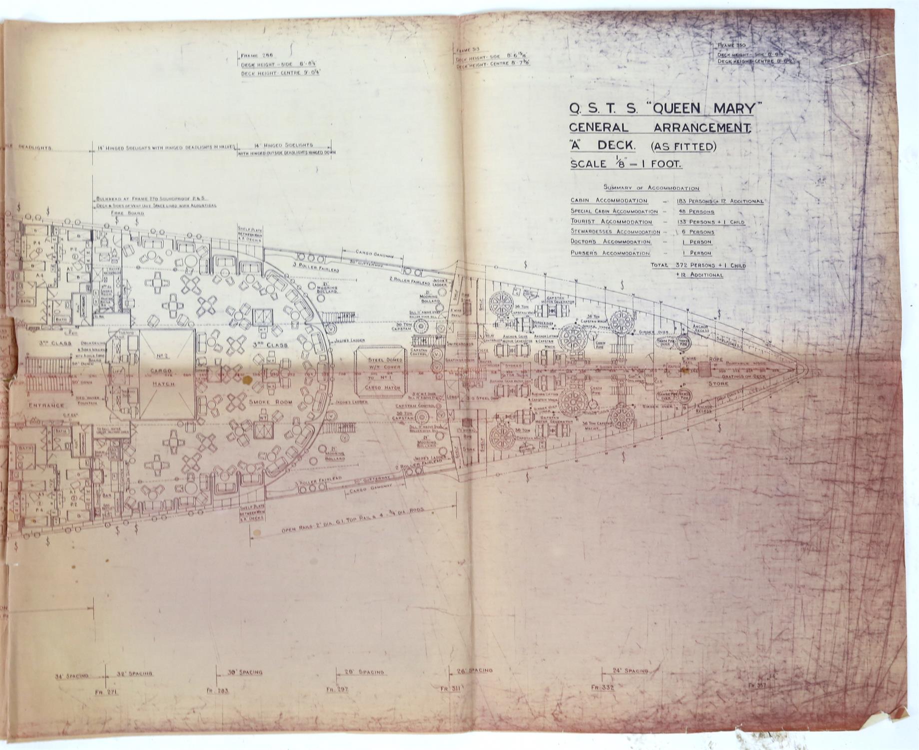 Full set of wartime deck plans for RMS Queen Mary, comprising 14 deck plans, each 2ft x 11ft and a - Image 68 of 80