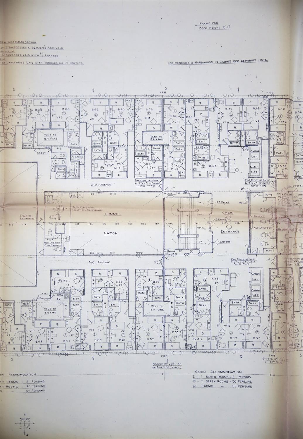 Full set of wartime deck plans for RMS Queen Mary, comprising 14 deck plans, each 2ft x 11ft and a - Image 33 of 80