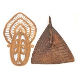 Papua New Guinea Abelam Yam woven rattan mask, 59cm high, 34cm wide, together with a woven rattan