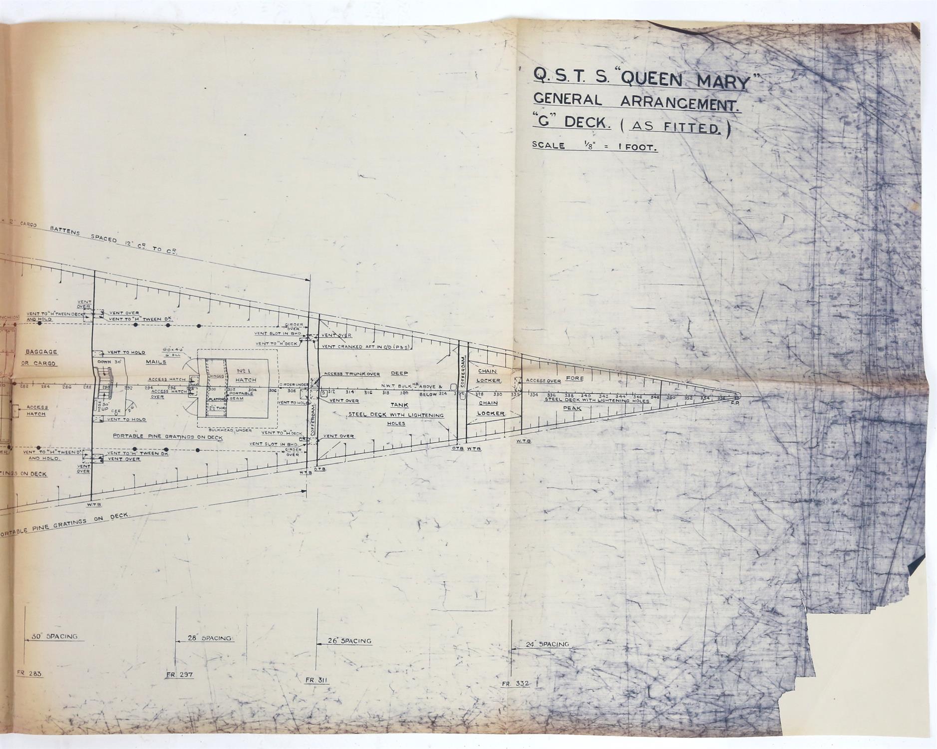 Full set of wartime deck plans for RMS Queen Mary, comprising 14 deck plans, each 2ft x 11ft and a - Image 56 of 80