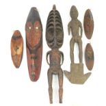 Papua New Guinea carved wooden figure, 84cm high, together with a figural suspension hook,