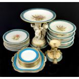 Late 19th century part dessert service, painted with polychrome flowers to the central reserve,