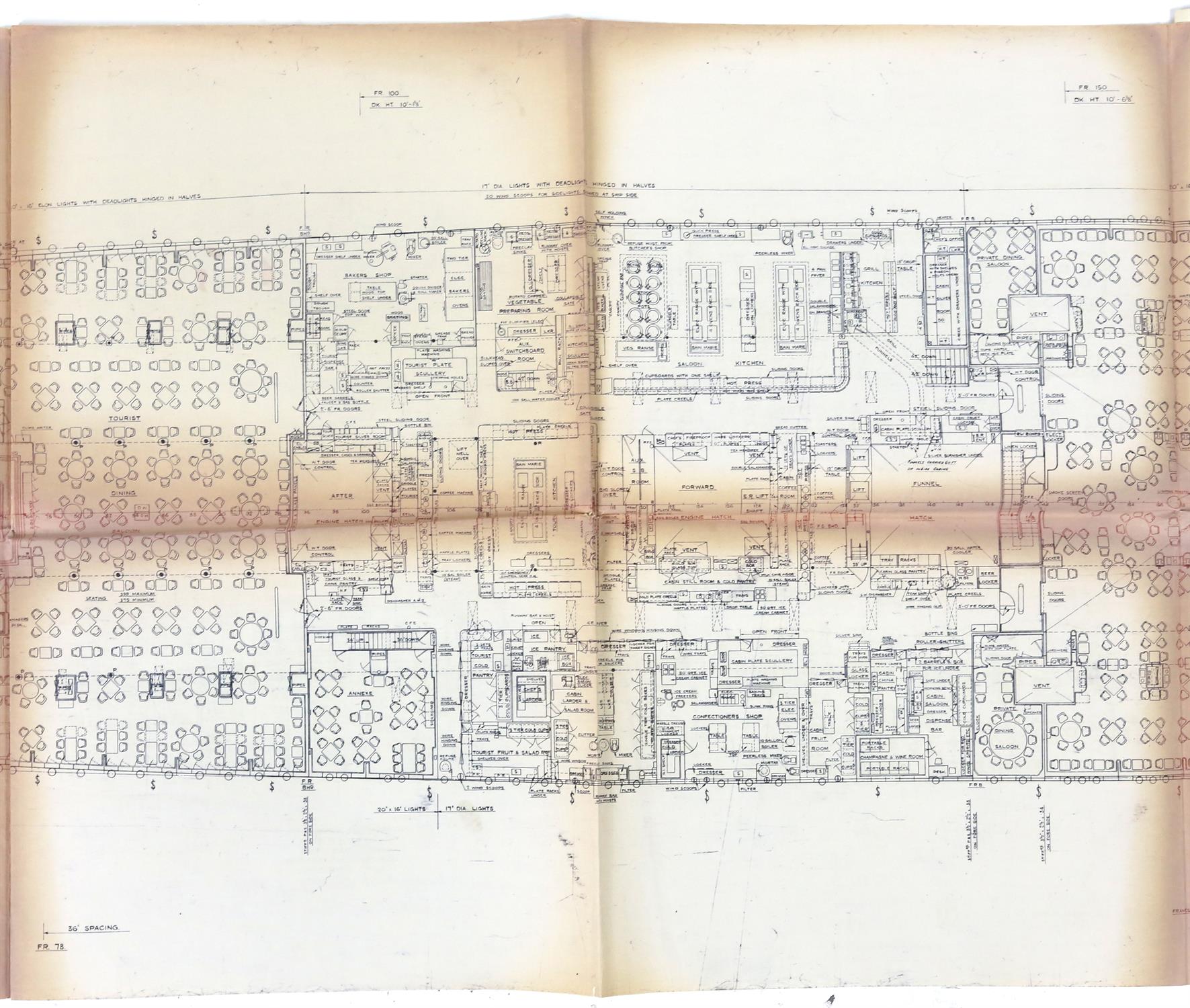 Full set of wartime deck plans for RMS Queen Mary, comprising 14 deck plans, each 2ft x 11ft and a - Image 62 of 80