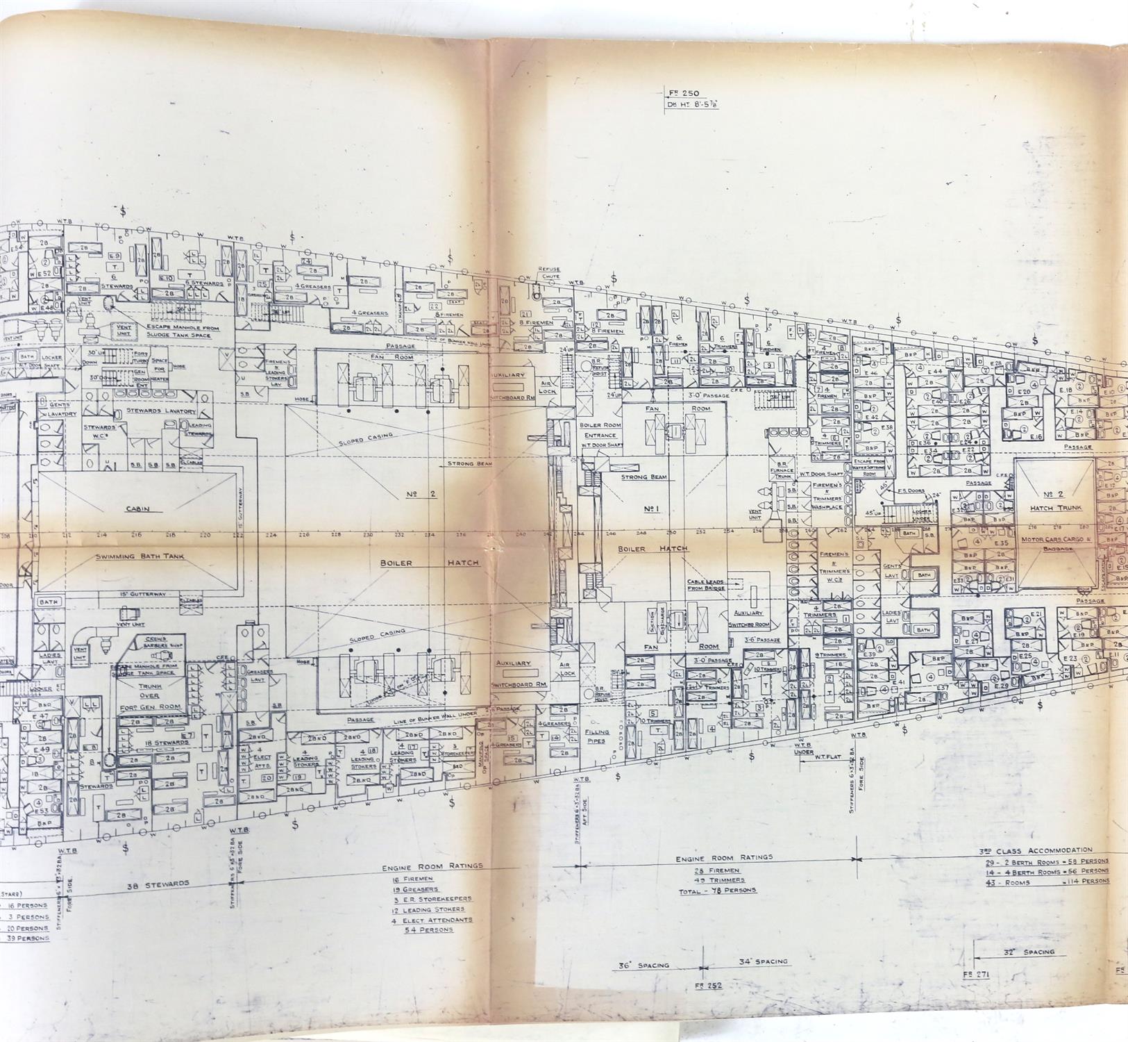 Full set of wartime deck plans for RMS Queen Mary, comprising 14 deck plans, each 2ft x 11ft and a - Image 60 of 80