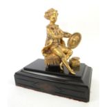 Gilt bronze seated figure of an artist on a black slate base 20cm x 10cm