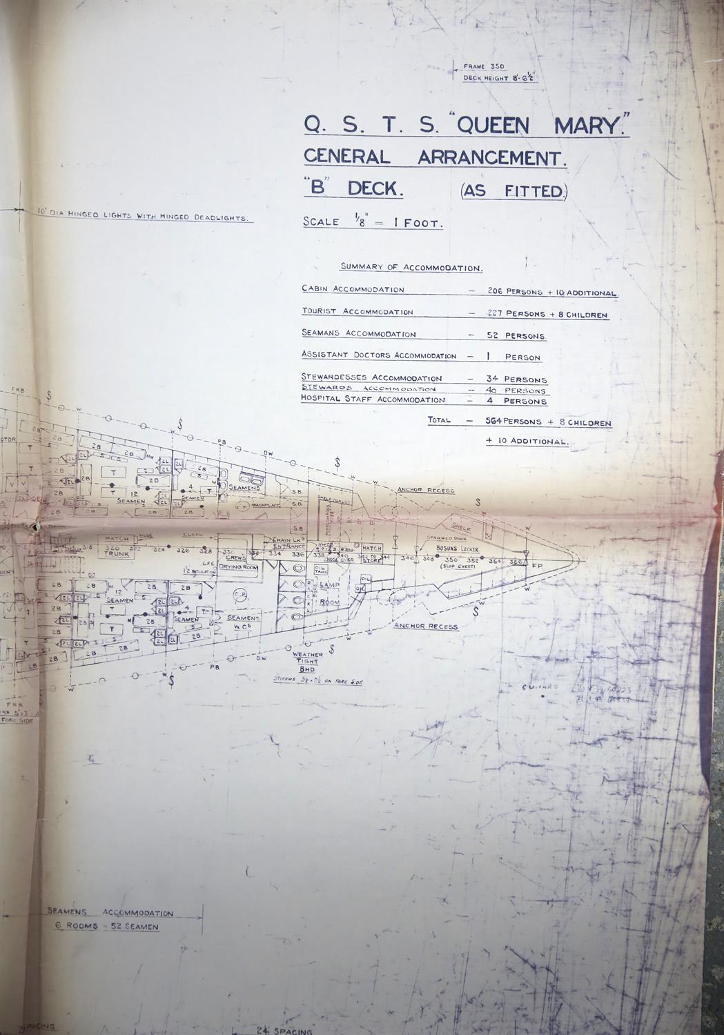 Full set of wartime deck plans for RMS Queen Mary, comprising 14 deck plans, each 2ft x 11ft and a - Image 30 of 80