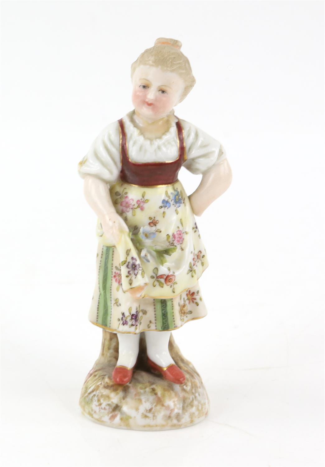 Pair of Volkstedt figures, boy with a flower pot and a girl holding up her apron, 10. - Image 3 of 24