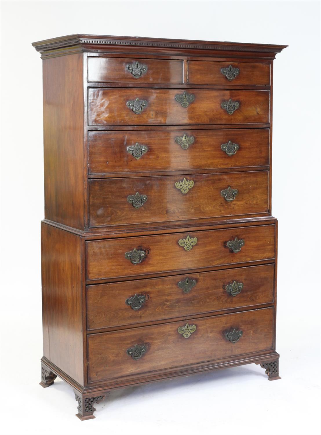 George III mahogany chest on chest of two short over three long drawers and three further drawers - Image 2 of 6