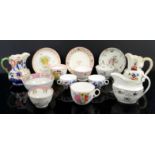 18th century and later porcelain, three tea bowls and saucers, including New Hall decorated with