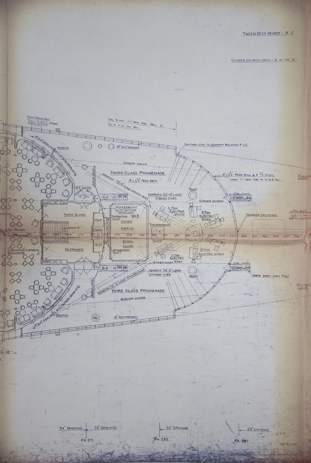 Full set of wartime deck plans for RMS Queen Mary, comprising 14 deck plans, each 2ft x 11ft and a - Image 7 of 80