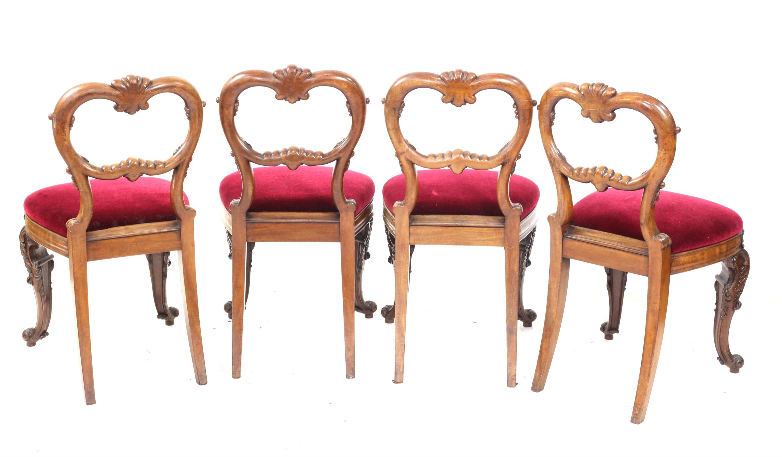 Set of four 19th century mahogany dining chairs, with carved backs and padded seats, - Image 2 of 2