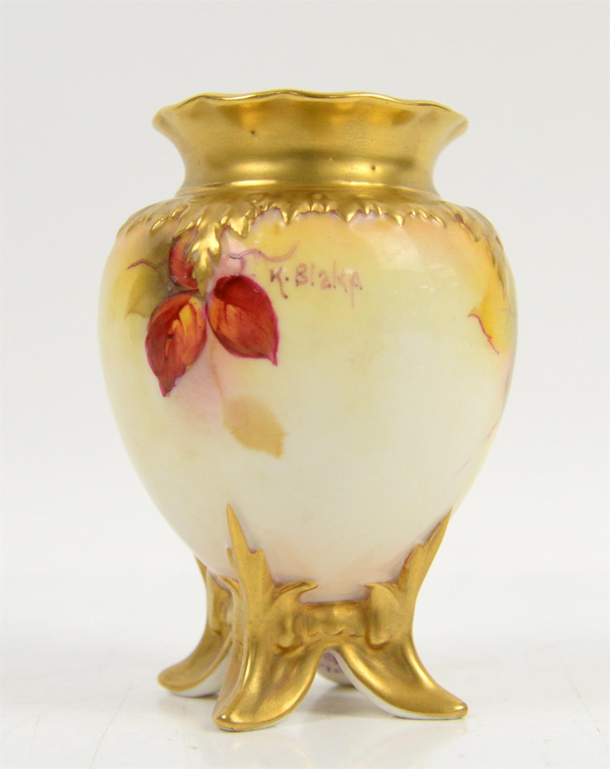 Royal Worcester small pot pourri vase with cover, painted with Autumn fruit by Kitty Blake and - Image 4 of 4