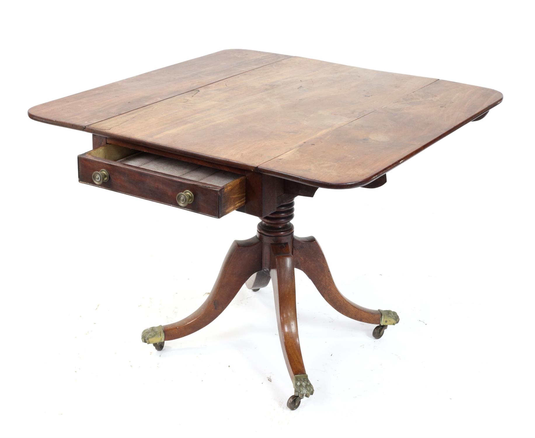 19th Century Mahogany Pembroke table, with a single drawer, on a centre pillar and turned column - Image 5 of 5