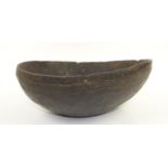 Bundi carved wooden bowl, Papua New Guinea, with incised geometric design, H14.5 x W35 x D33.