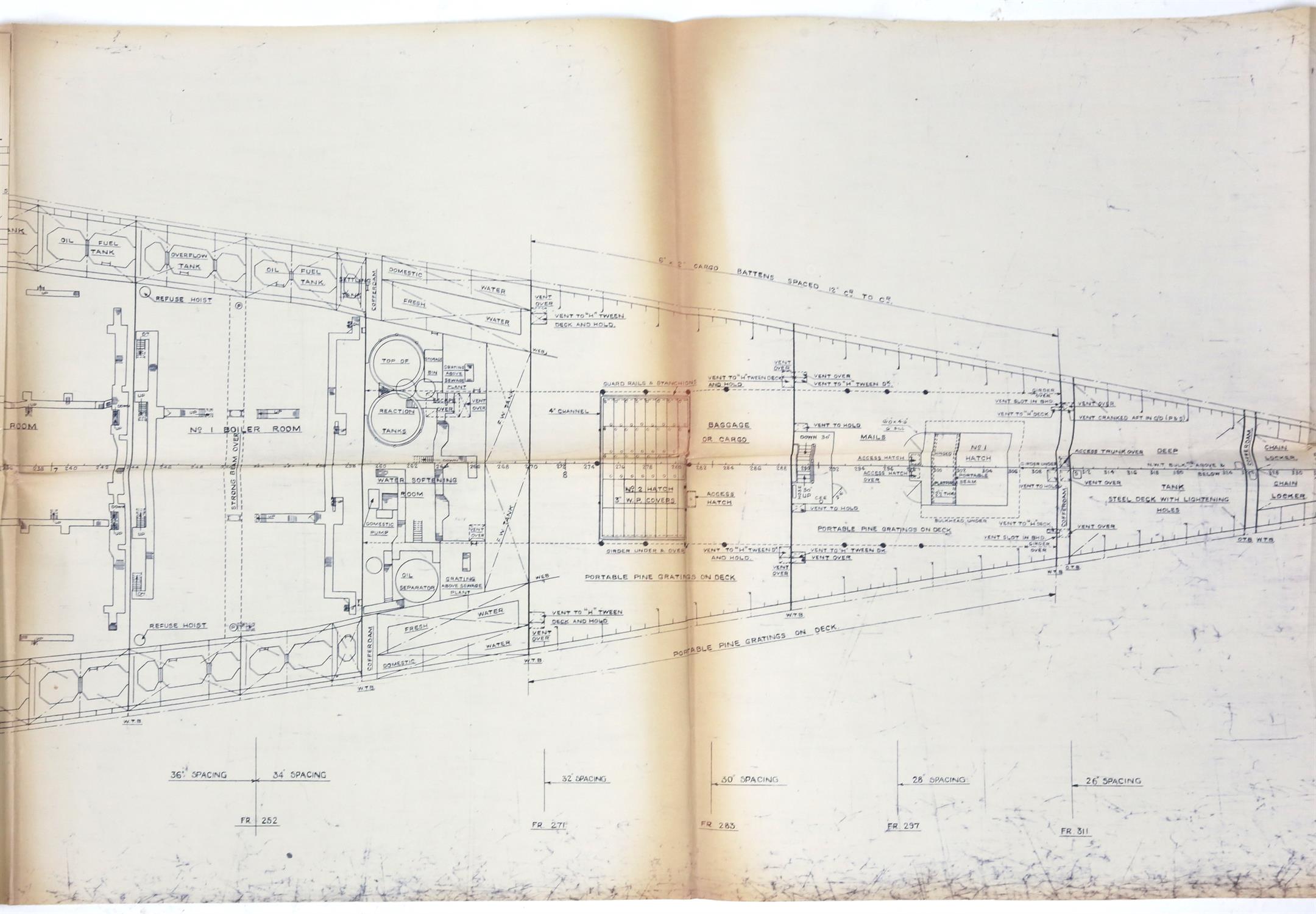 Full set of wartime deck plans for RMS Queen Mary, comprising 14 deck plans, each 2ft x 11ft and a - Image 55 of 80