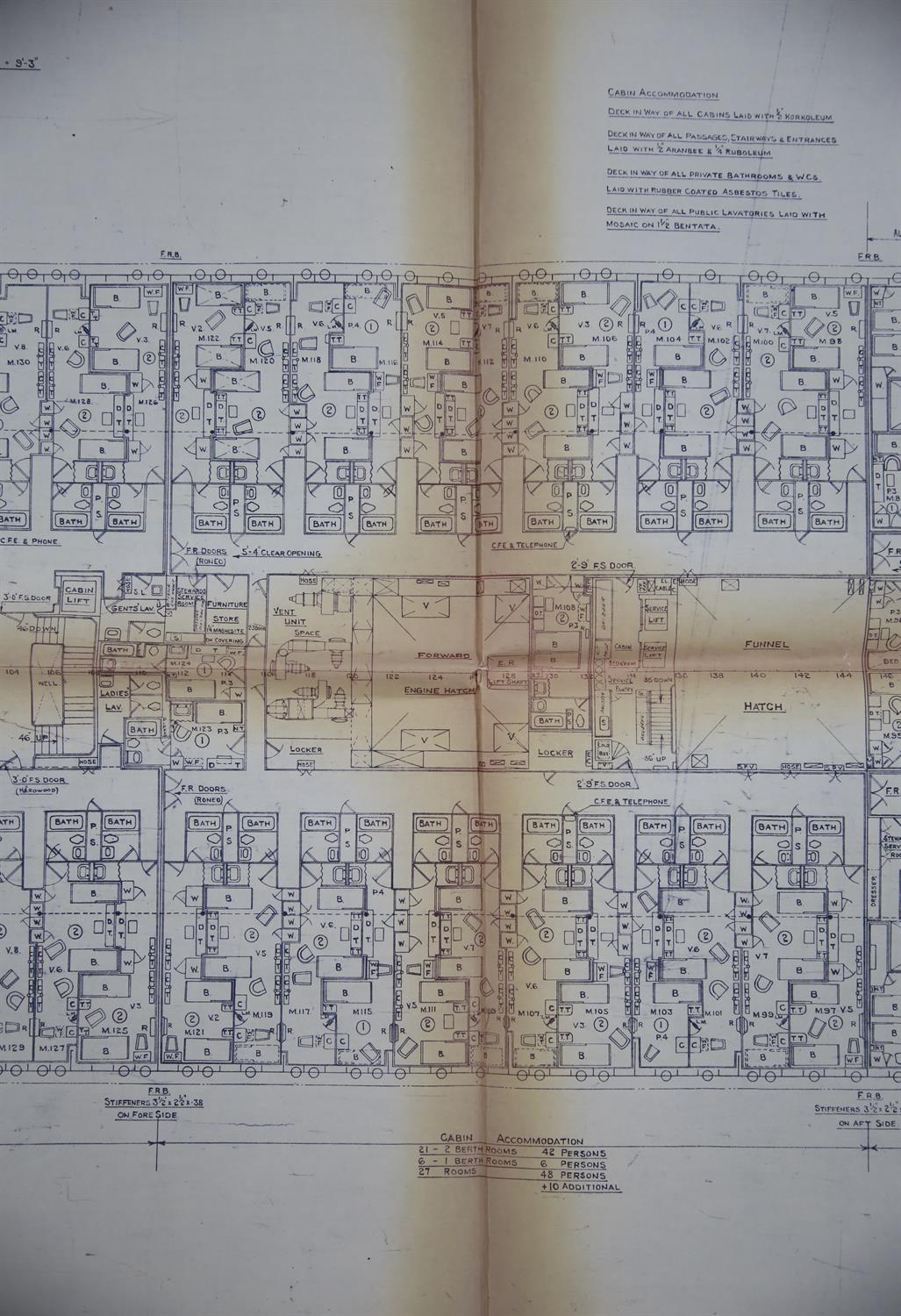 Full set of wartime deck plans for RMS Queen Mary, comprising 14 deck plans, each 2ft x 11ft and a - Image 11 of 80