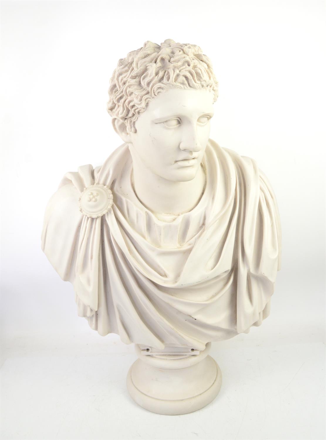 After the antique, Anthony Redmill faux marble reproduction, classical bust of a Roman youth,