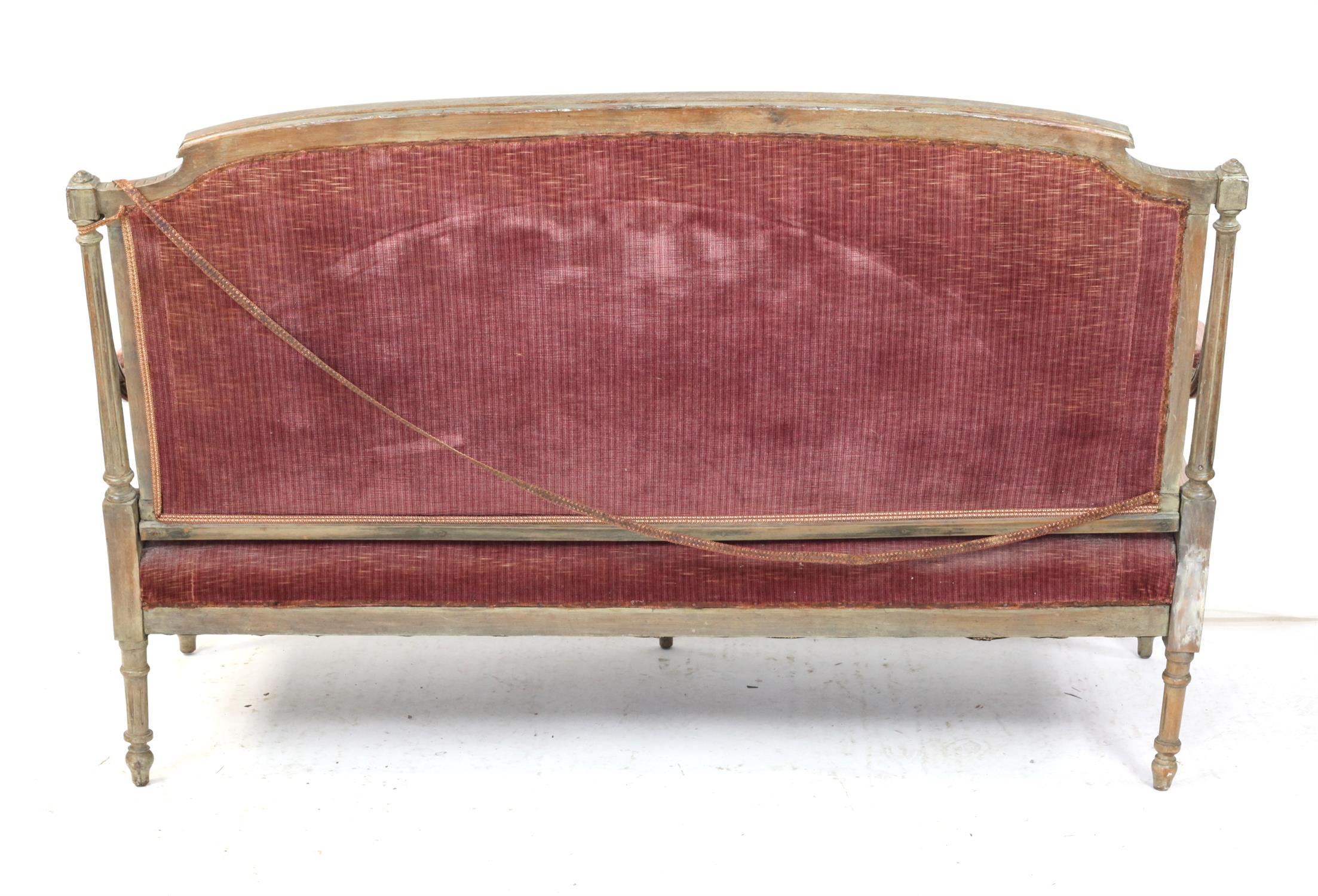 19th century French painted sofa, with carved decoration on turned and reeded legs, - Image 3 of 3