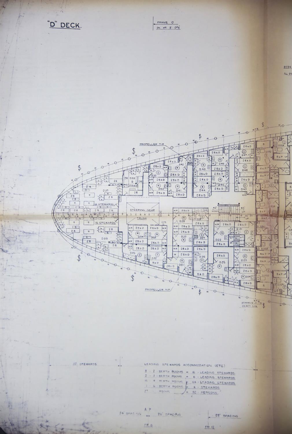 Full set of wartime deck plans for RMS Queen Mary, comprising 14 deck plans, each 2ft x 11ft and a - Image 29 of 80