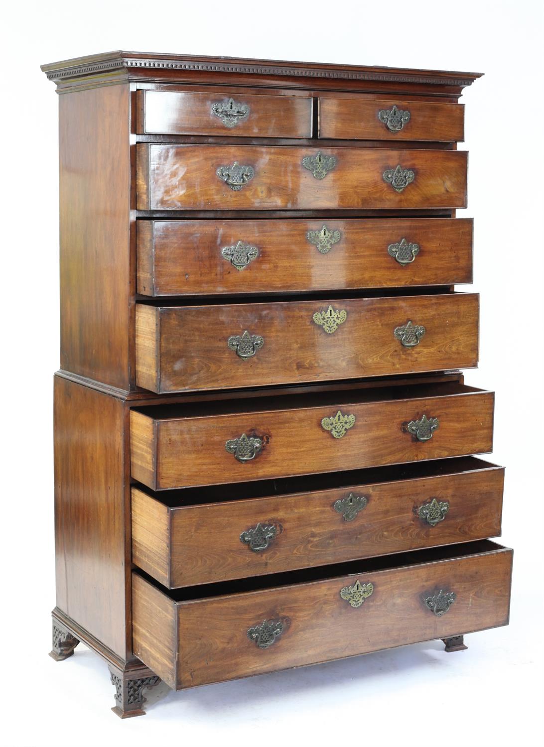 George III mahogany chest on chest of two short over three long drawers and three further drawers - Image 3 of 6