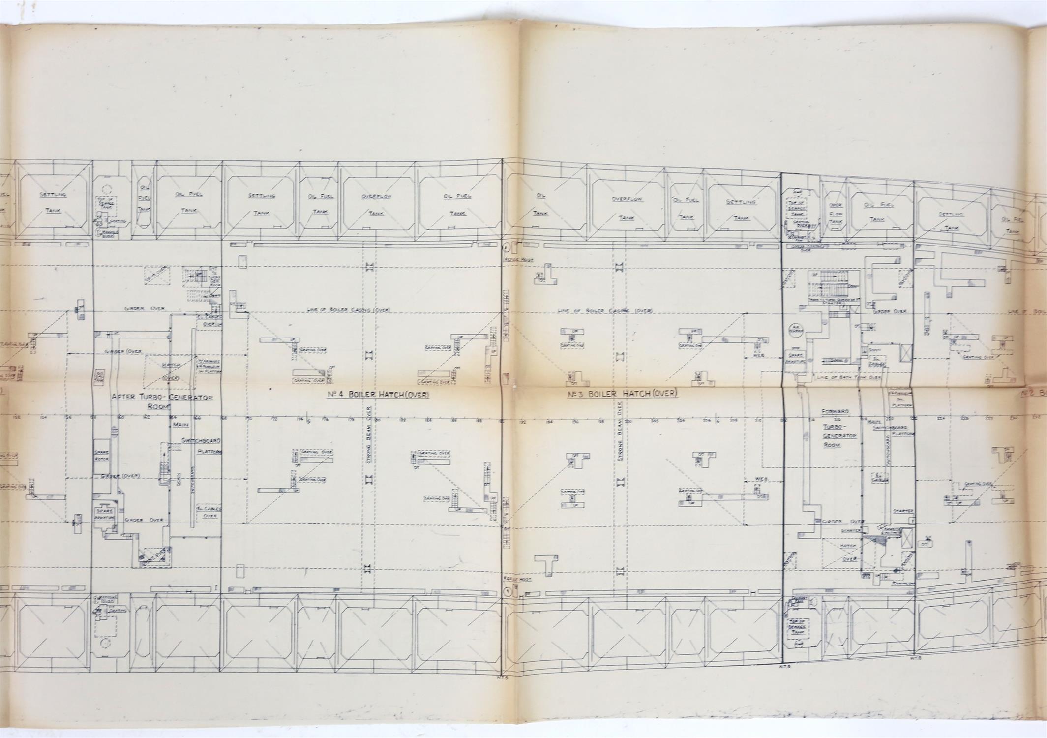 Full set of wartime deck plans for RMS Queen Mary, comprising 14 deck plans, each 2ft x 11ft and a - Image 73 of 80