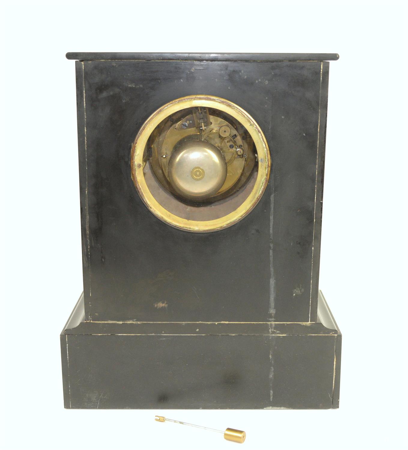 Late 19th century black slate and marble mantel clock with brocot visible escapement and Roman - Image 2 of 2