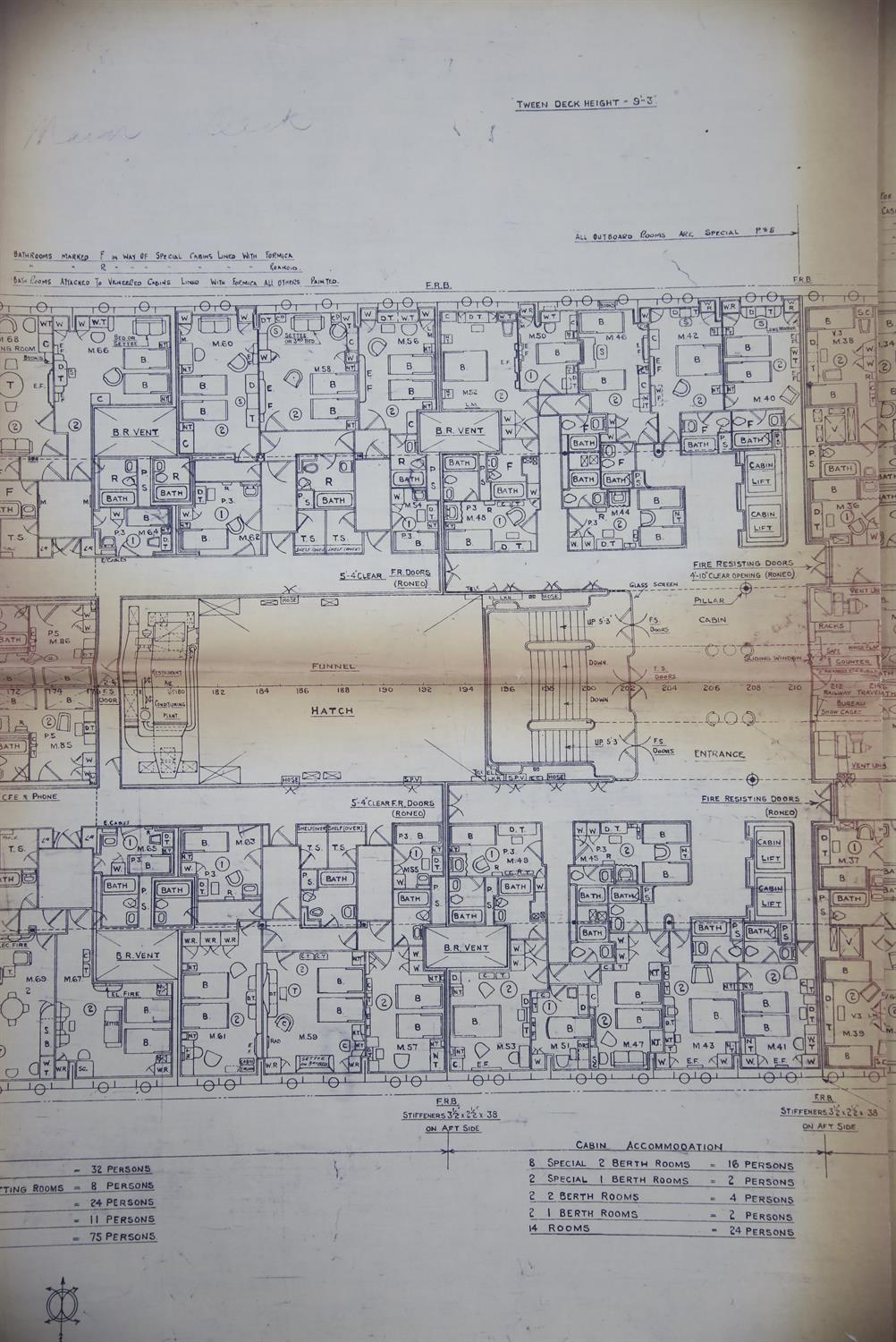 Full set of wartime deck plans for RMS Queen Mary, comprising 14 deck plans, each 2ft x 11ft and a - Image 9 of 80