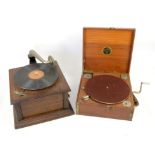 Aeolian Vocalion wind-up Gramophone, 31 x 30 cms 12.5 cms high and another portable