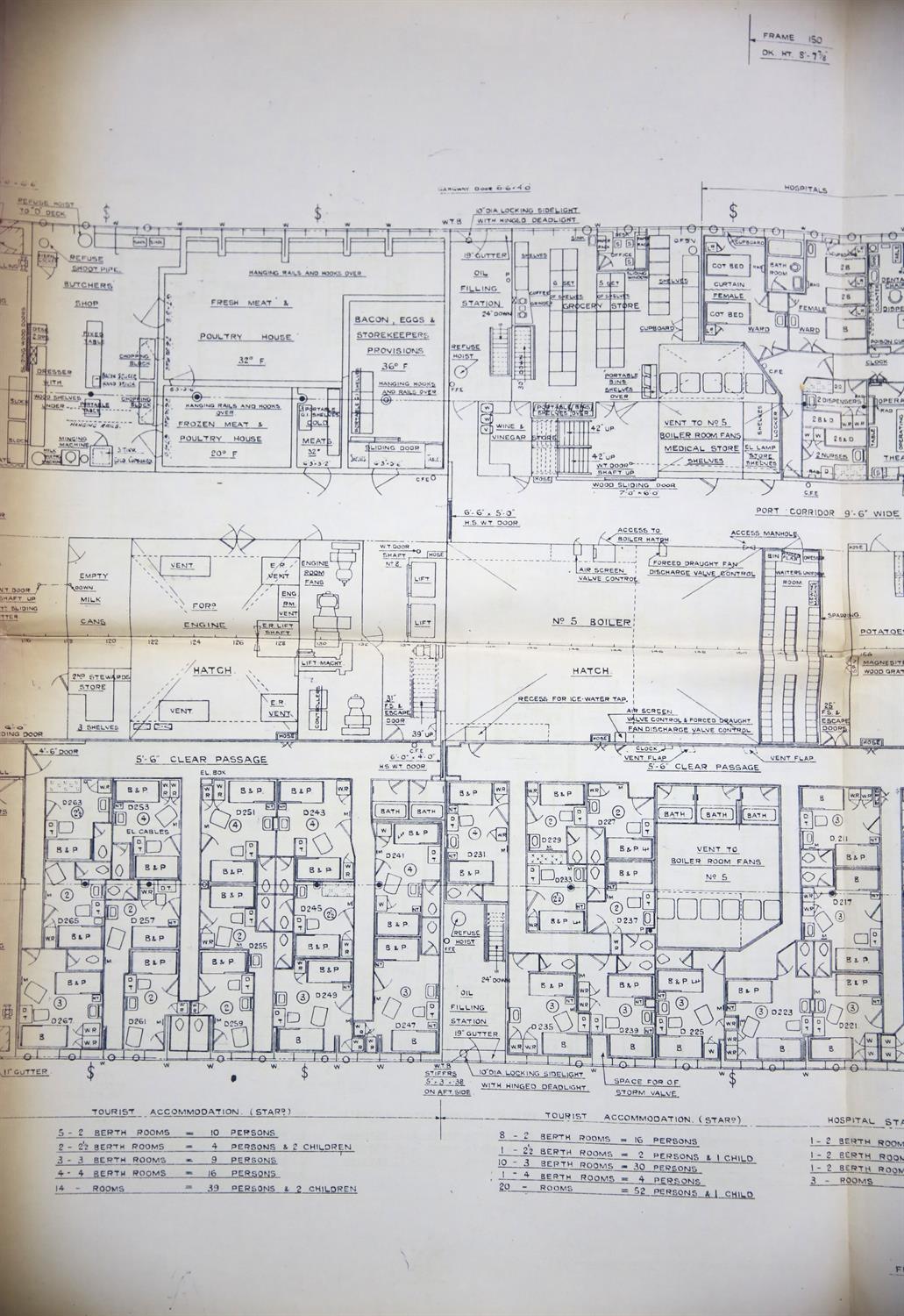 Full set of wartime deck plans for RMS Queen Mary, comprising 14 deck plans, each 2ft x 11ft and a - Image 26 of 80