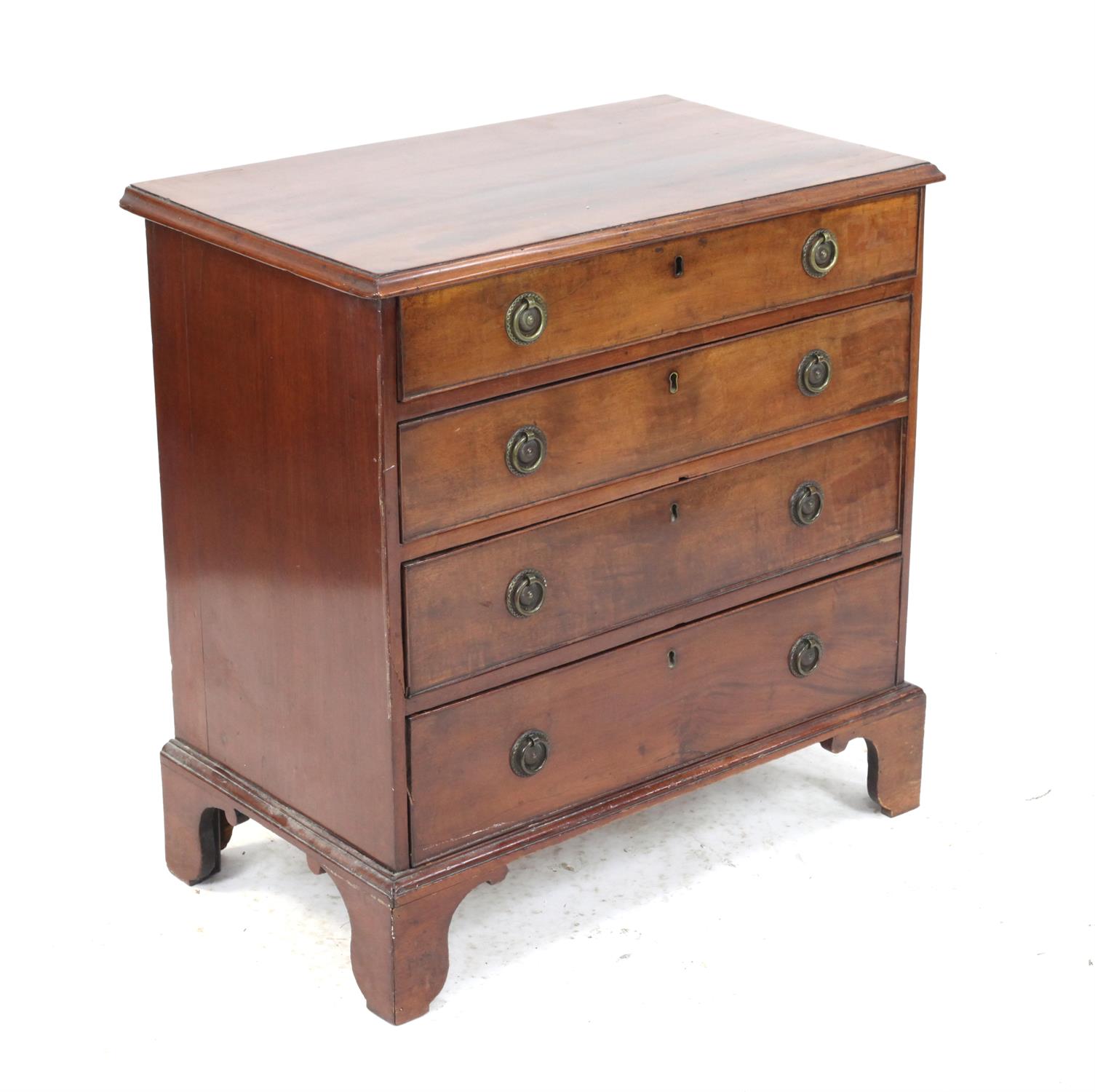 19th century mahogany chest of four graduated drawers on bracket feet, H76 x W75 x D44cm - Image 2 of 4