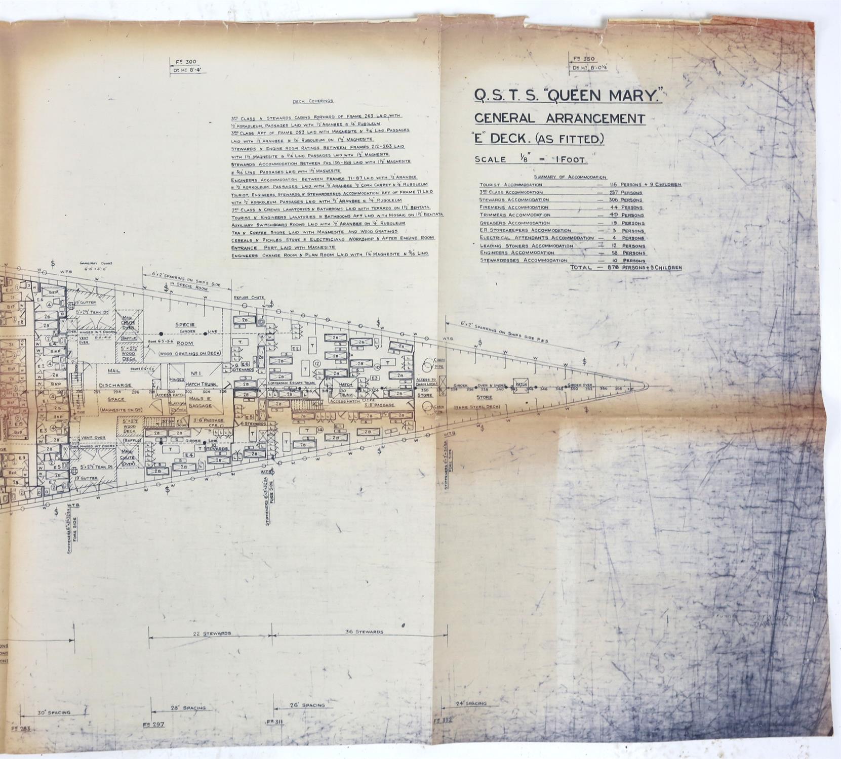 Full set of wartime deck plans for RMS Queen Mary, comprising 14 deck plans, each 2ft x 11ft and a - Image 61 of 80