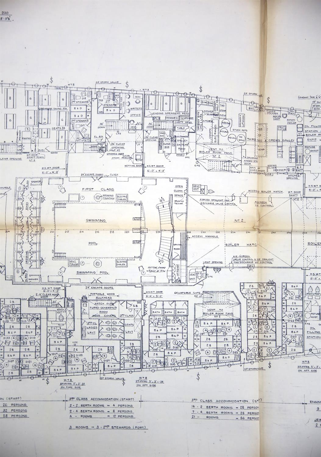 Full set of wartime deck plans for RMS Queen Mary, comprising 14 deck plans, each 2ft x 11ft and a - Image 24 of 80