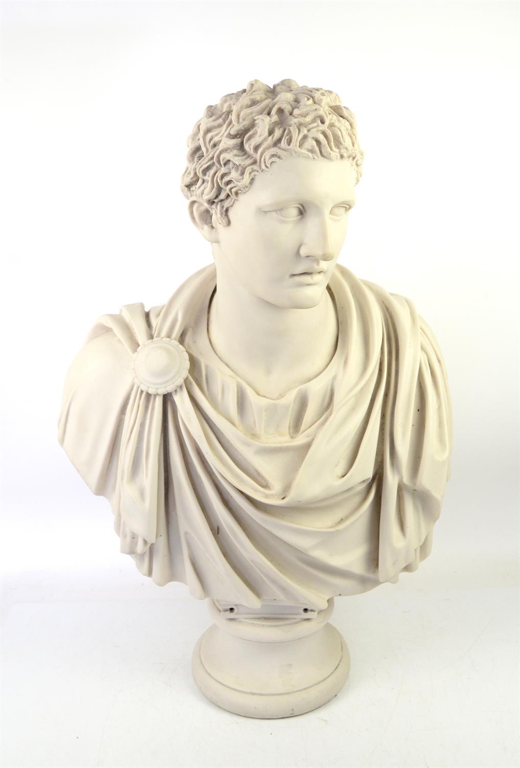 After the antique, Anthony Redmill faux marble reproduction, classical bust of a Roman youth,