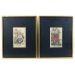 Four Indian miniature paintings, two with figures outside buildings, and two with figures on
