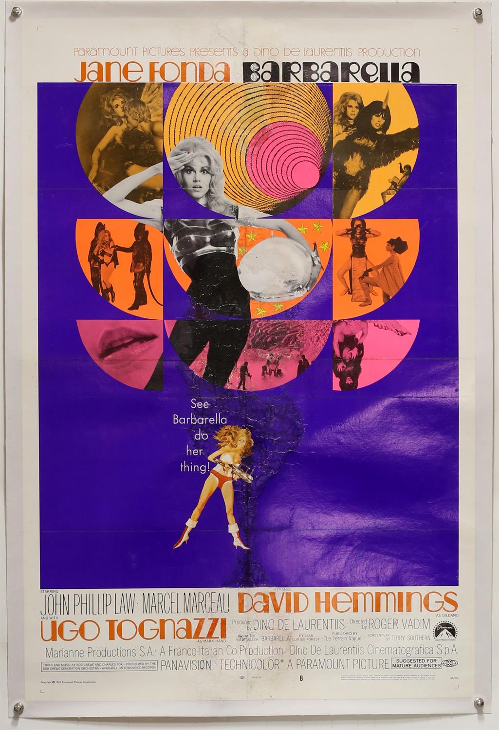 Barbarella (1968) US One Sheet film poster, Style B, starring Jane Fonda, linen backed,